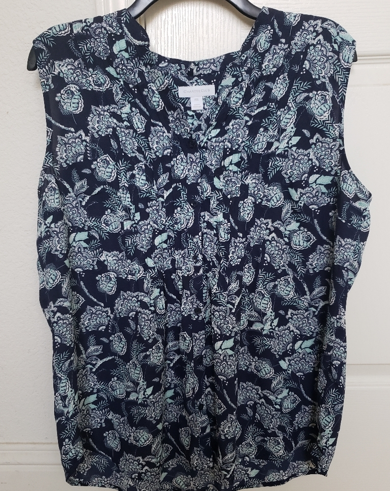 Charter Club Navy/Aqua Paisley Tunic Tank Top